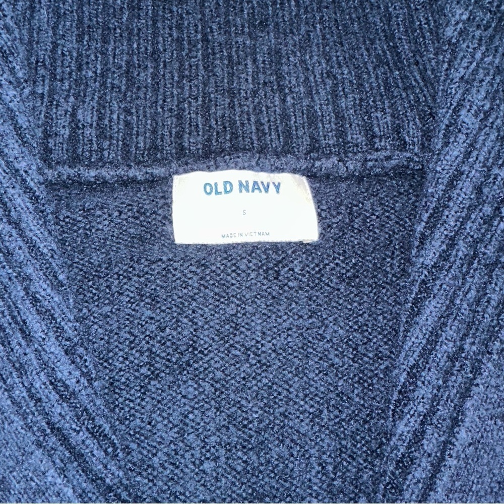 Old Navy Womens Small Navy Blue Quarter Zip Knit Sweater Ribbed Collar - Picture 2 of 6